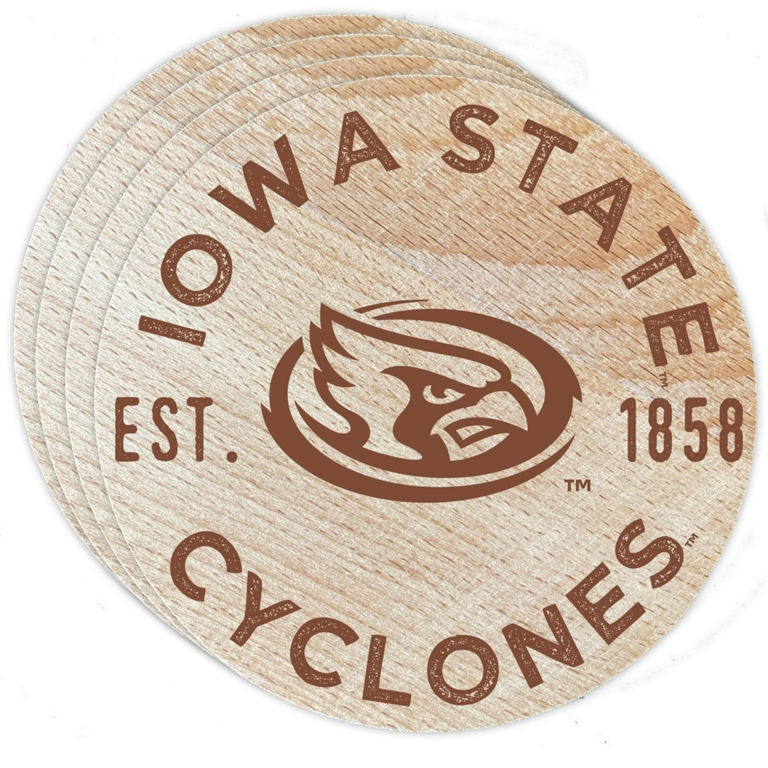 Iowa State Cyclones Officially Licensed Wood Coasters (4-Pack) - Laser Engraved, Never Fade Design Image 1