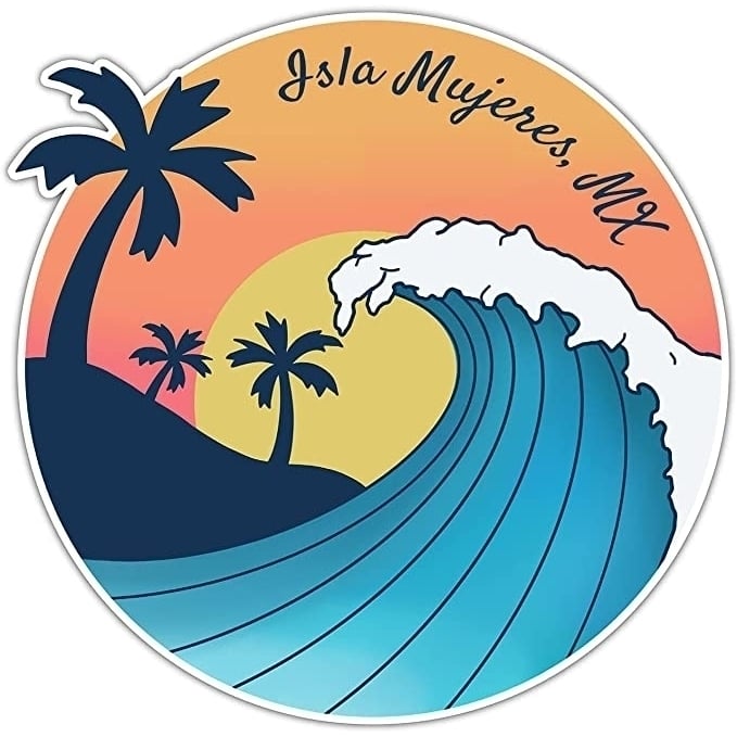 Isla Mujeres M xico Souvenir 4-Inch Vinyl Decal Sticker Wave Design Image 1