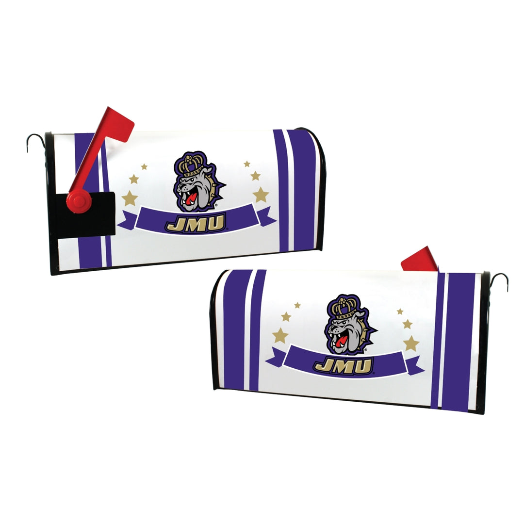 James Madison Dukes NCAA Officially Licensed Mailbox Cover Logo and Stripe Design Image 1