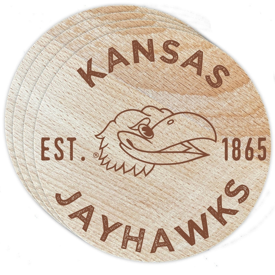 Kansas Jayhawks Officially Licensed Wood Coasters (4-Pack) - Laser Engraved, Never Fade Design Image 1