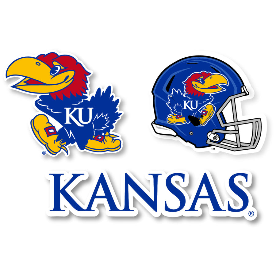 Kansas Jayhawks Vinyl Decal Sticker 3 Pack 4-Inch Each Image 1