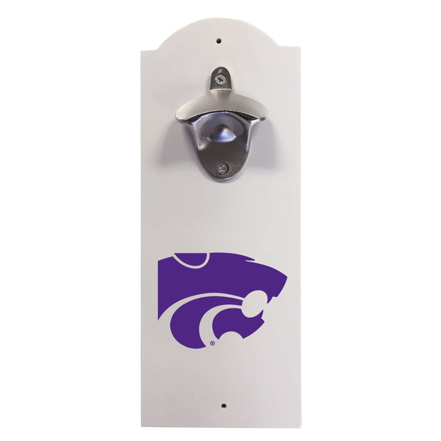 Kansas State Wildcats Wall-Mounted Bottle Opener  Sturdy Metal with Decorative Wood Base for Home Bars, Rec Rooms and Image 1