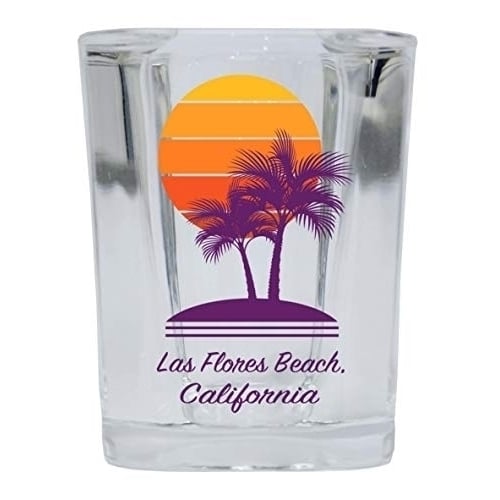 Las Flores Beach California Souvenir 2 Ounce Square Shot Glass Palm Design Image 1