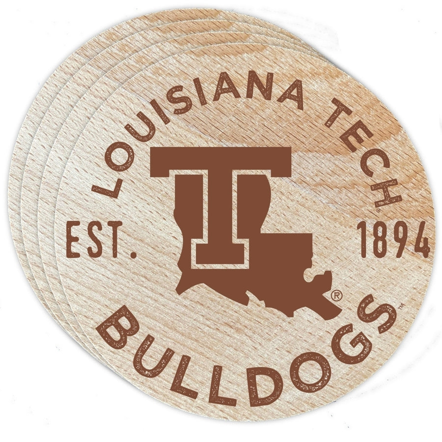 Louisiana Tech Bulldogs Officially Licensed Wood Coasters (4-Pack) - Laser Engraved, Never Fade Design Image 1