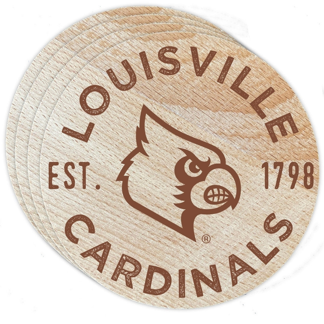 Louisville Cardinals Wood Coaster Engraved 4 Pack Image 1