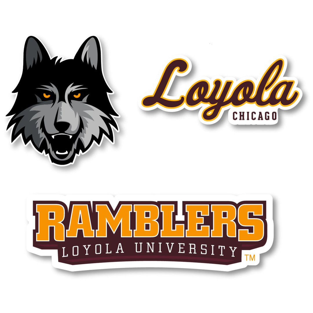 Loyola University Ramblers 3 Pack 4-Inch Each NCAA Durable School Spirit Vinyl Decal Sticker Image 1