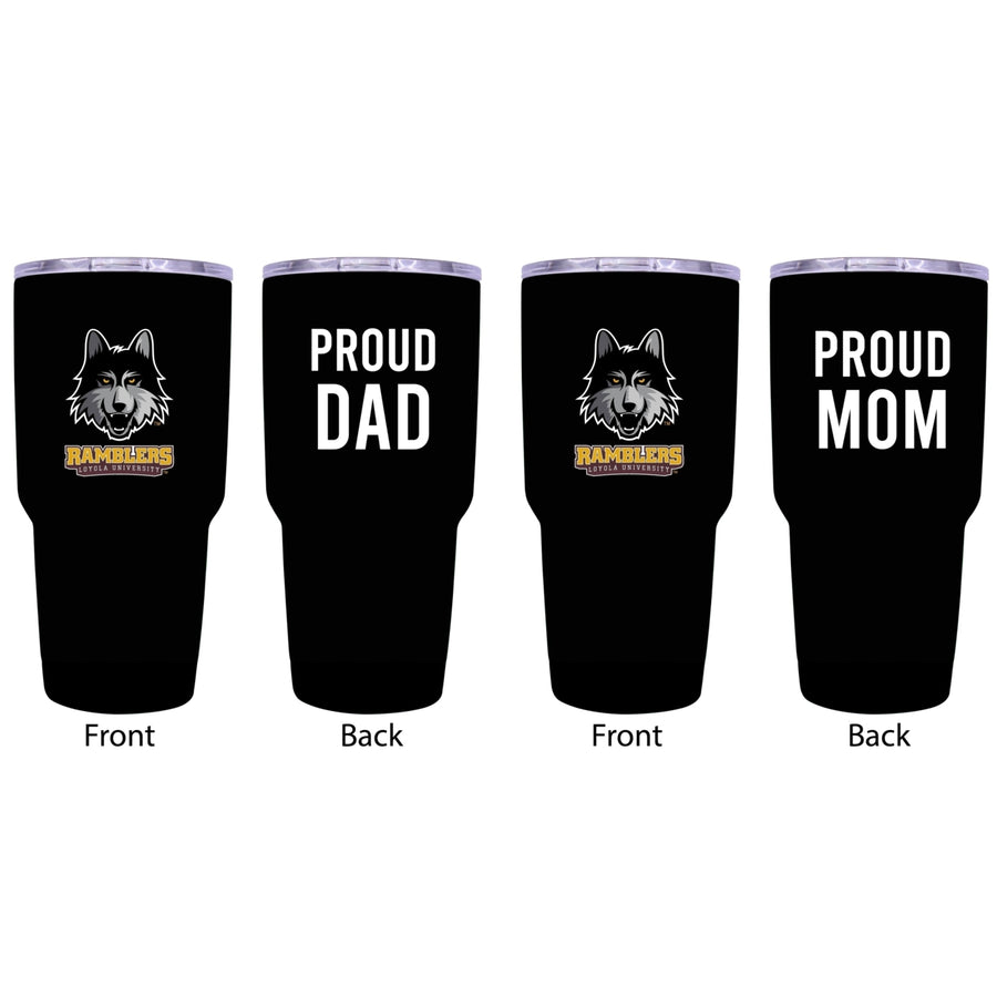 Loyola University Ramblers Proud Parent 24 oz Insulated Tumblers Set - Black, Mom and Dad Edition Image 1