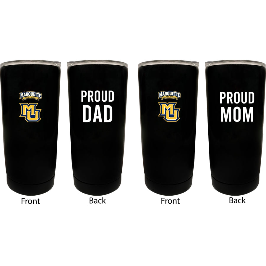 Marquette Golden Eagles NCAA Insulated Tumbler - 16oz Stainless Steel Travel Mug Proud Mom and Dad Design Black Image 1