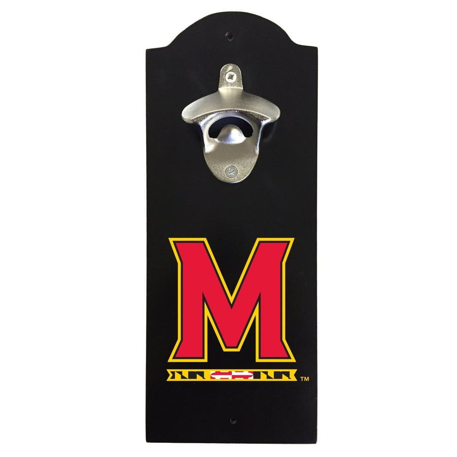 Maryland Terrapins Wall-Mounted Bottle Opener  Sturdy Metal with Decorative Wood Base for Home Bars, Rec Rooms and Fan Image 1