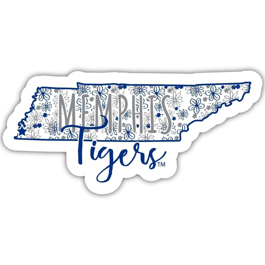 Memphis Tigers 4-Inch State Shaped NCAA Floral Love Vinyl Sticker - Blossoming School Spirit Decal Image 1