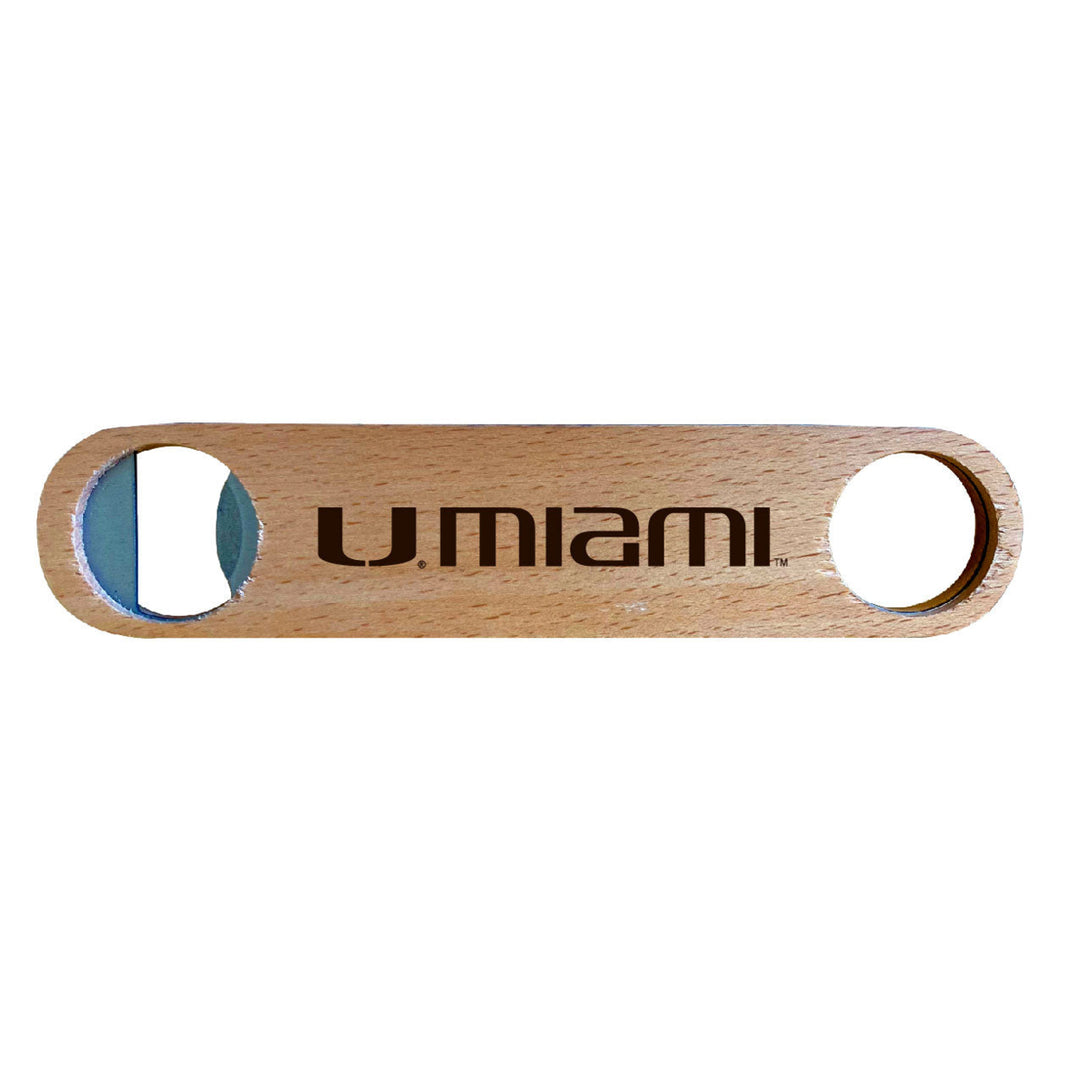 Miami Hurricanes Laser Etched Wooden Bottle Opener College Logo Design Image 1