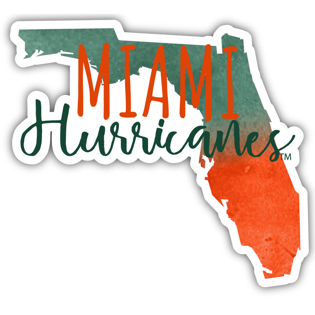 Miami Hurricanes Watercolor State Die Cut Decal 4-Inch Image 1