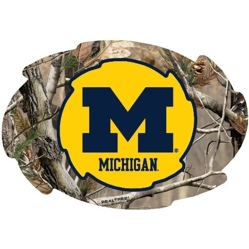 Michigan Wolverines Camo Design Swirl Shape 5x6-Inch NCAA High-Definition Magnet - Versatile Metallic Surface Adornment Image 1