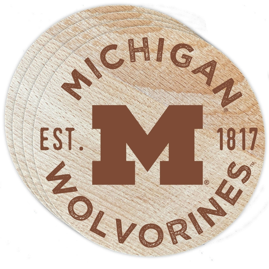 Michigan Wolverines Officially Licensed Wood Coasters (4-Pack) - Laser Engraved, Never Fade Design Image 1