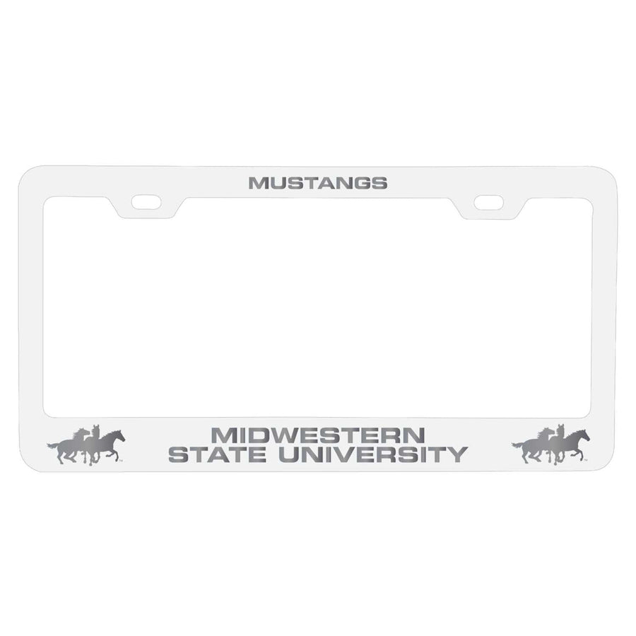 Midwestern State University Mustangs Etched Metal License Plate Frame Choose Your Color Image 1