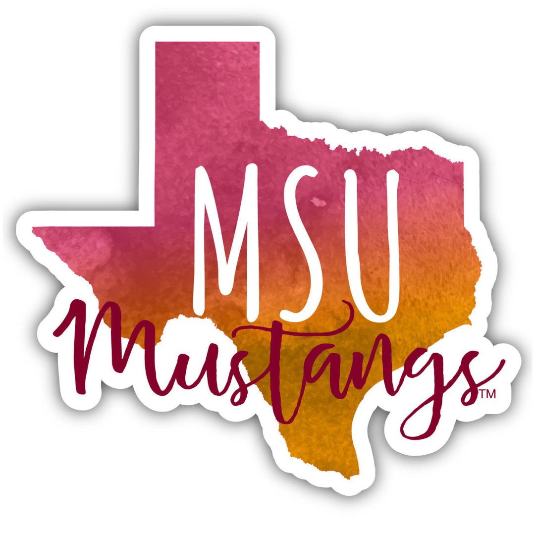 Midwestern State University Mustangs 4-Inch Watercolor State Shaped NCAA Vinyl Decal Sticker for Fans, Students, and Image 1