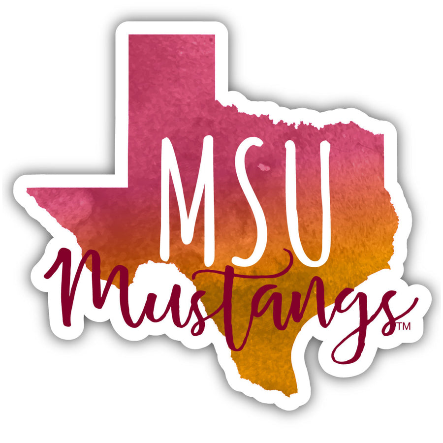 Midwestern State University Mustangs 4-Inch Watercolor State Shaped NCAA Vinyl Decal Sticker for Fans, Students, and Image 1