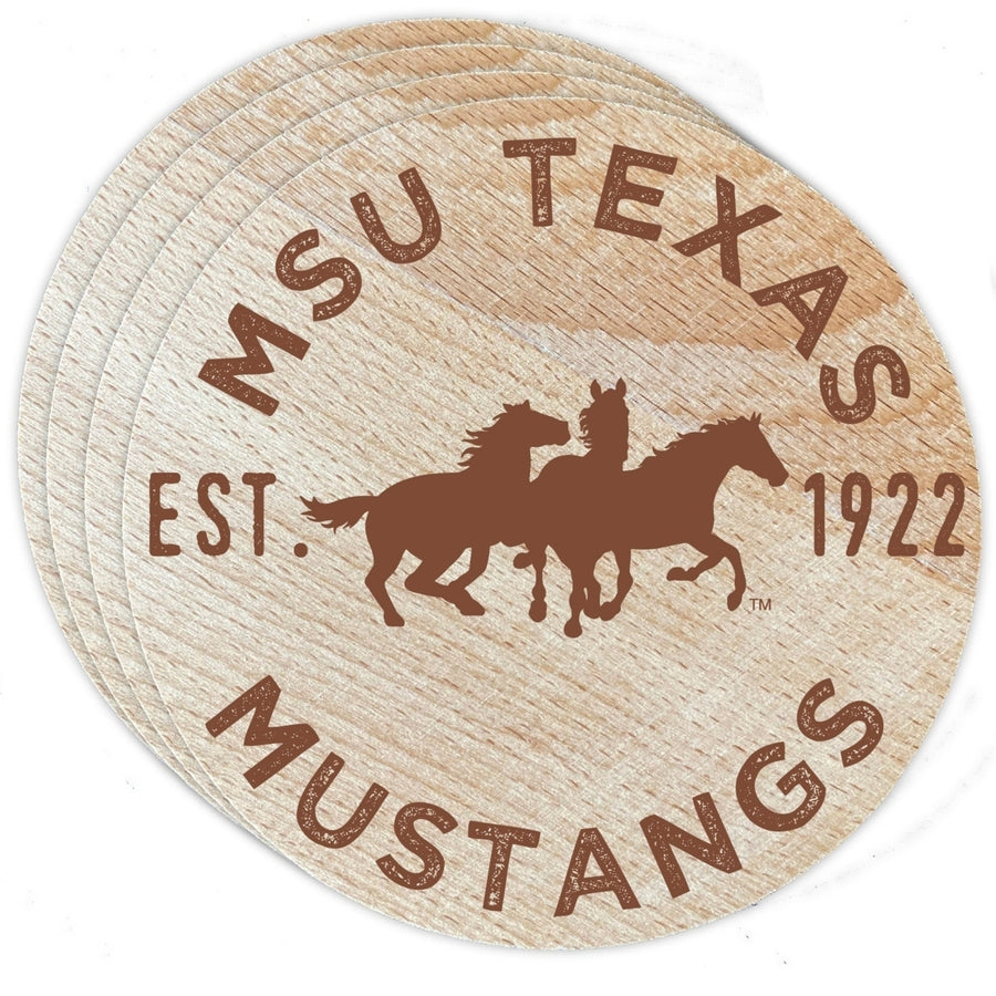 Midwestern State University Mustangs Officially Licensed Wood Coasters (4-Pack) - Laser Engraved, Never Fade Design Image 1