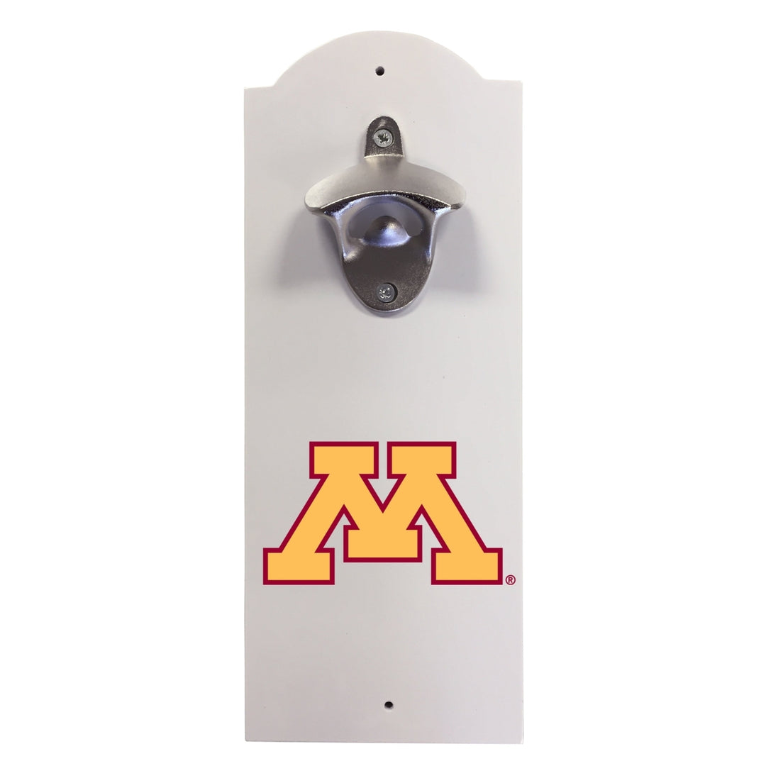 Minnesota Gophers Wall-Mounted Bottle Opener  Sturdy Metal with Decorative Wood Base for Home Bars, Rec Rooms and Fan Image 1