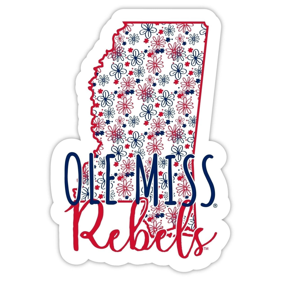 Mississippi Rebels "Ole Miss" 4-Inch State Shaped NCAA Floral Love Vinyl Sticker - Blossoming School Spirit Decal Image 1