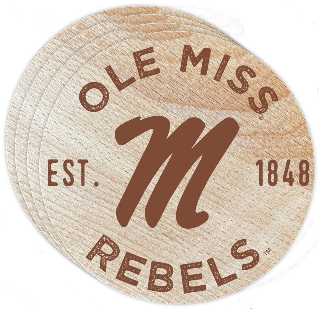 Mississippi Rebels "Ole Miss" Officially Licensed Wood Coasters (4-Pack) - Laser Engraved, Never Fade Design Image 1