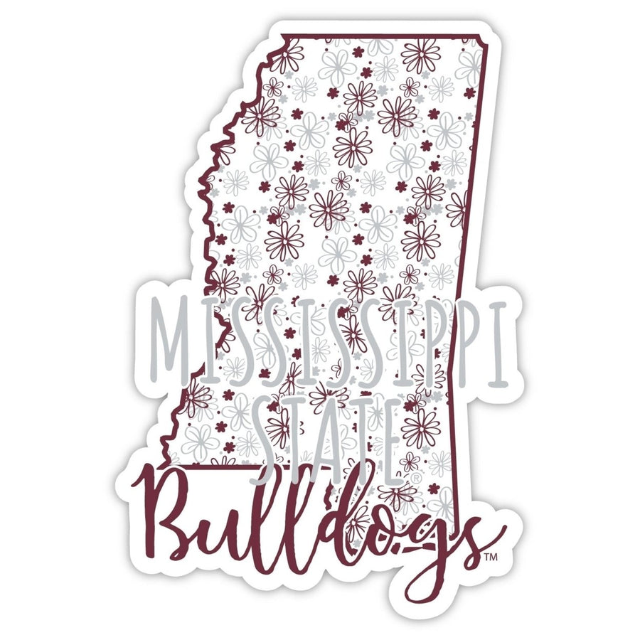 Mississippi State Bulldogs 4-Inch State Shaped NCAA Floral Love Vinyl Sticker - Blossoming School Spirit Decal Image 1