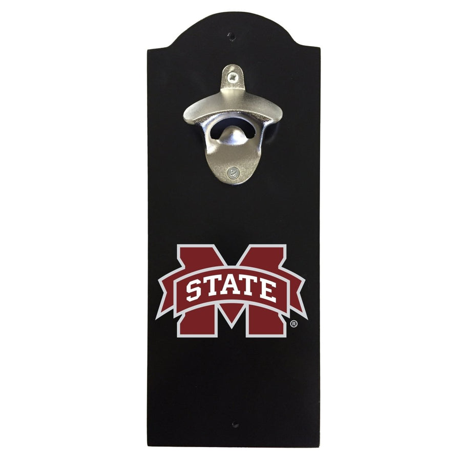 Mississippi State Bulldogs Wall-Mounted Bottle Opener  Sturdy Metal with Decorative Wood Base for Home Bars, Rec Rooms Image 1