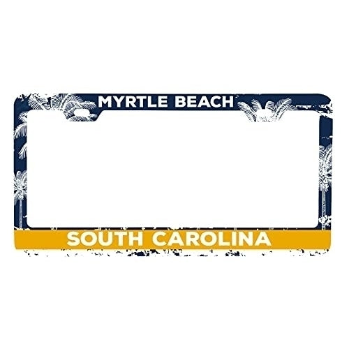Myrtle Beach South Carolina Metal License Plate Frame Distressed Palm Design Image 1