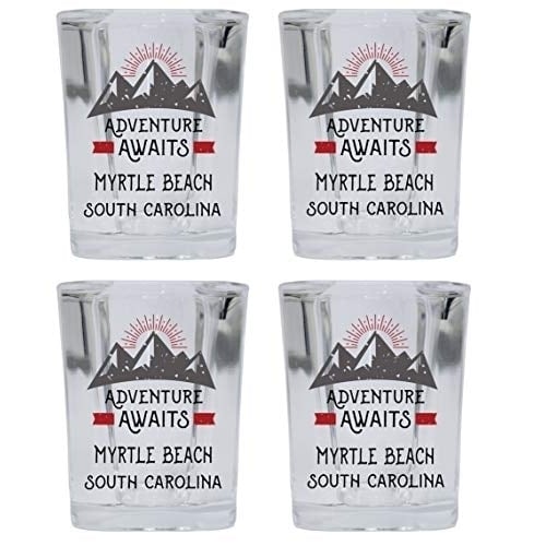 Myrtle Beach South Carolina Souvenir 2 Ounce Square Base Liquor Shot Glass Adventure Awaits Design 4-Pack Image 1