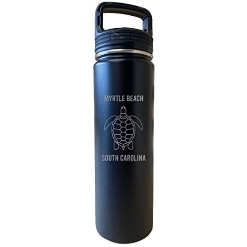 Myrtle Beach South Carolina Souvenir 32 Oz Engraved Black Insulated Double Wall Stainless Steel Water Bottle Tumbler Image 1