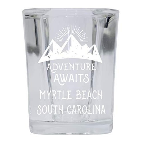 Myrtle Beach South Carolina Souvenir Laser Engraved 2 Ounce Square Base Liquor Shot Glass 4-Pack Adventure Awaits Design Image 1