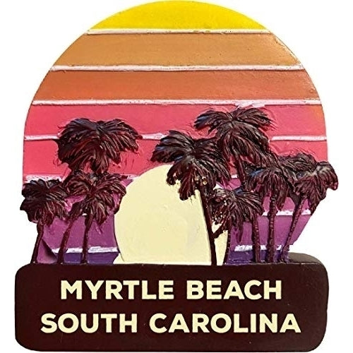 Myrtle Beach South Carolina Trendy Souvenir Hand Painted Resin Refrigerator Magnet Sunset and Palm Trees Design 3-Inch Image 1