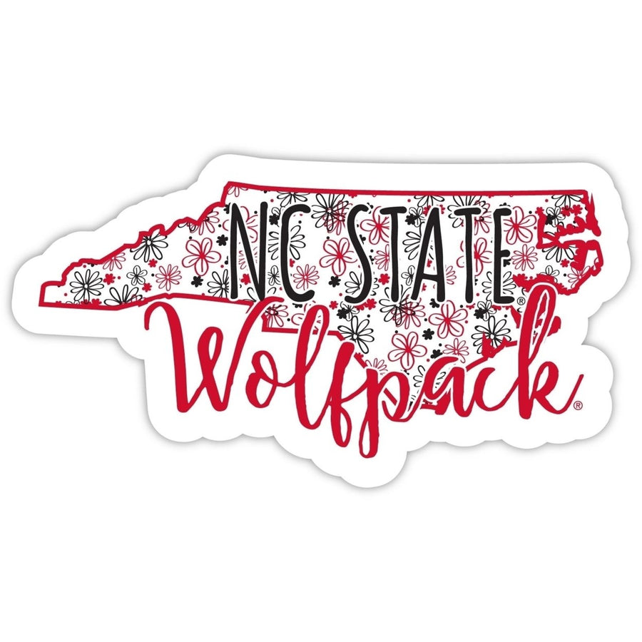 NC State Wolfpack 4-Inch State Shaped NCAA Floral Love Vinyl Sticker - Blossoming School Spirit Decal Image 1