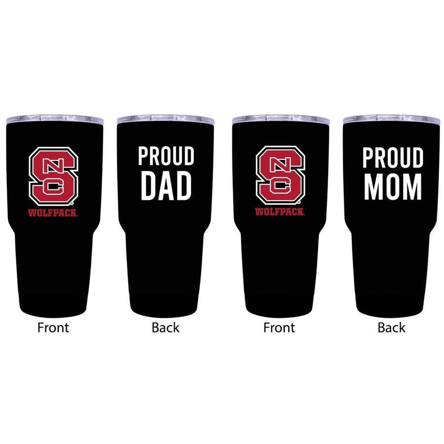 NC State Wolfpack Proud Parent 24 oz Insulated Tumblers Set - Black, Mom and Dad Edition Image 1