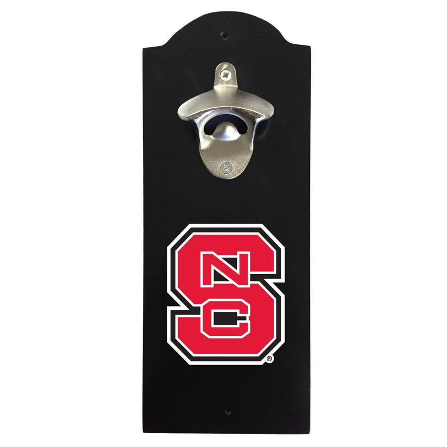 NC State Wolfpack Wall-Mounted Bottle Opener  Sturdy Metal with Decorative Wood Base for Home Bars, Rec Rooms and Fan Image 1