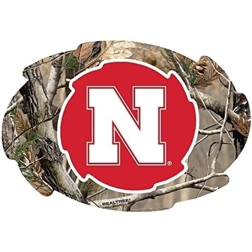 Nebraska Cornhuskers Camo Design Swirl Shape 5x6-Inch NCAA High-Definition Magnet - Versatile Metallic Surface Adornment Image 1