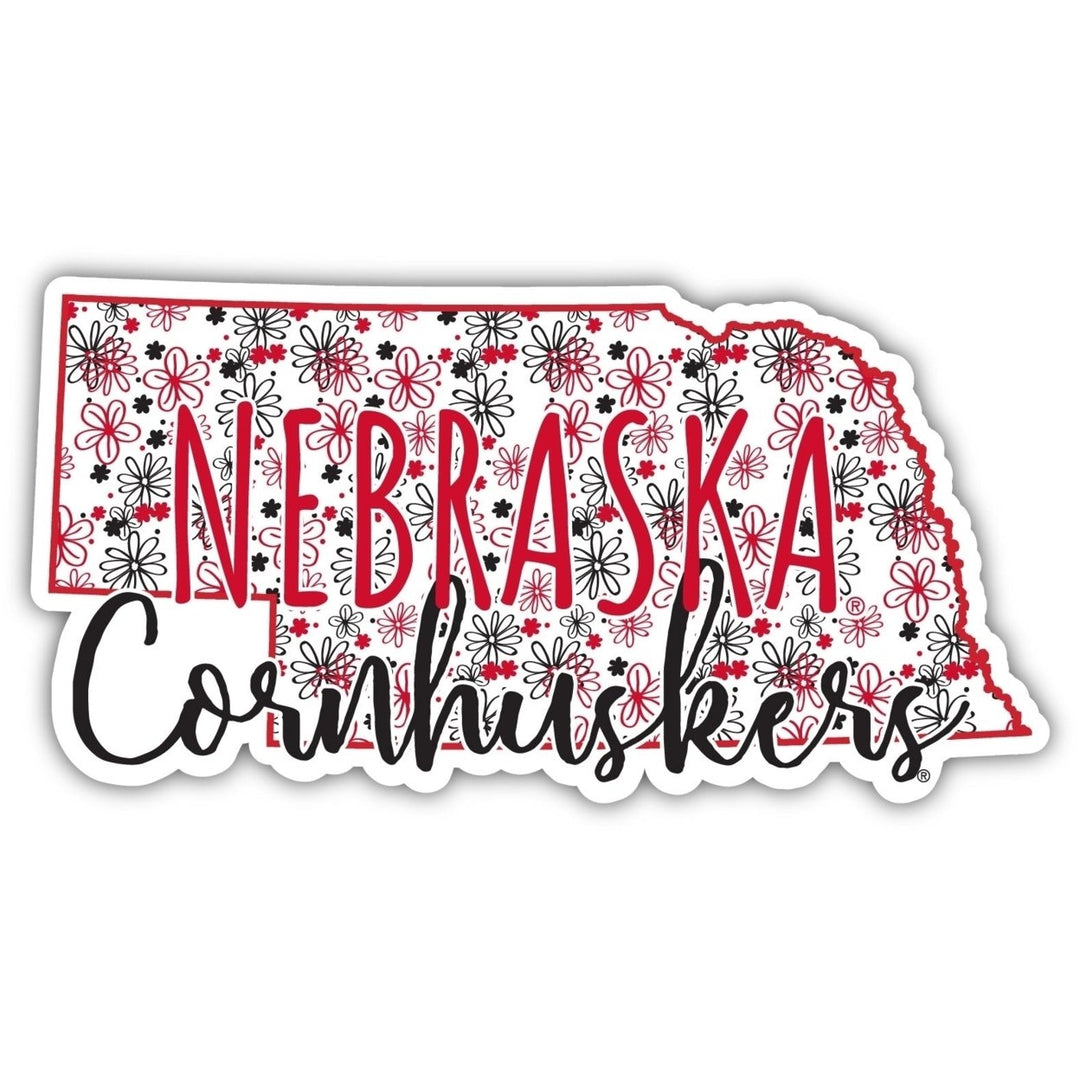 Nebraska Cornhuskers 4-Inch State Shaped NCAA Floral Love Vinyl Sticker - Blossoming School Spirit Decal Image 1