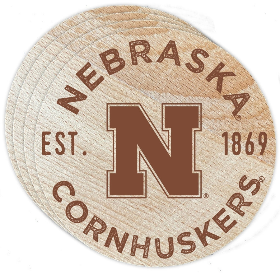 Nebraska Cornhuskers Officially Licensed Wood Coasters (4-Pack) - Laser Engraved, Never Fade Design Image 1