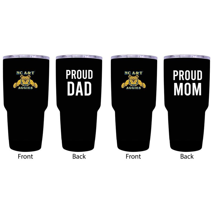 North Carolina AandT State Aggies Proud Parent 24 oz Insulated Tumblers Set - Black, Mom and Dad Edition Image 1