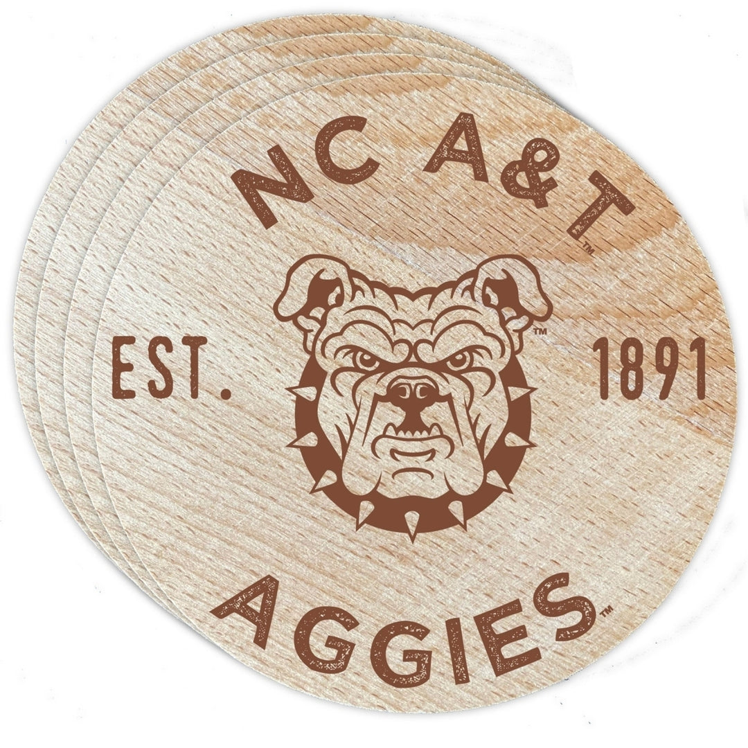 North Carolina AandT State Aggies Officially Licensed Wood Coasters (4-Pack) - Laser Engraved, Never Fade Design Image 1