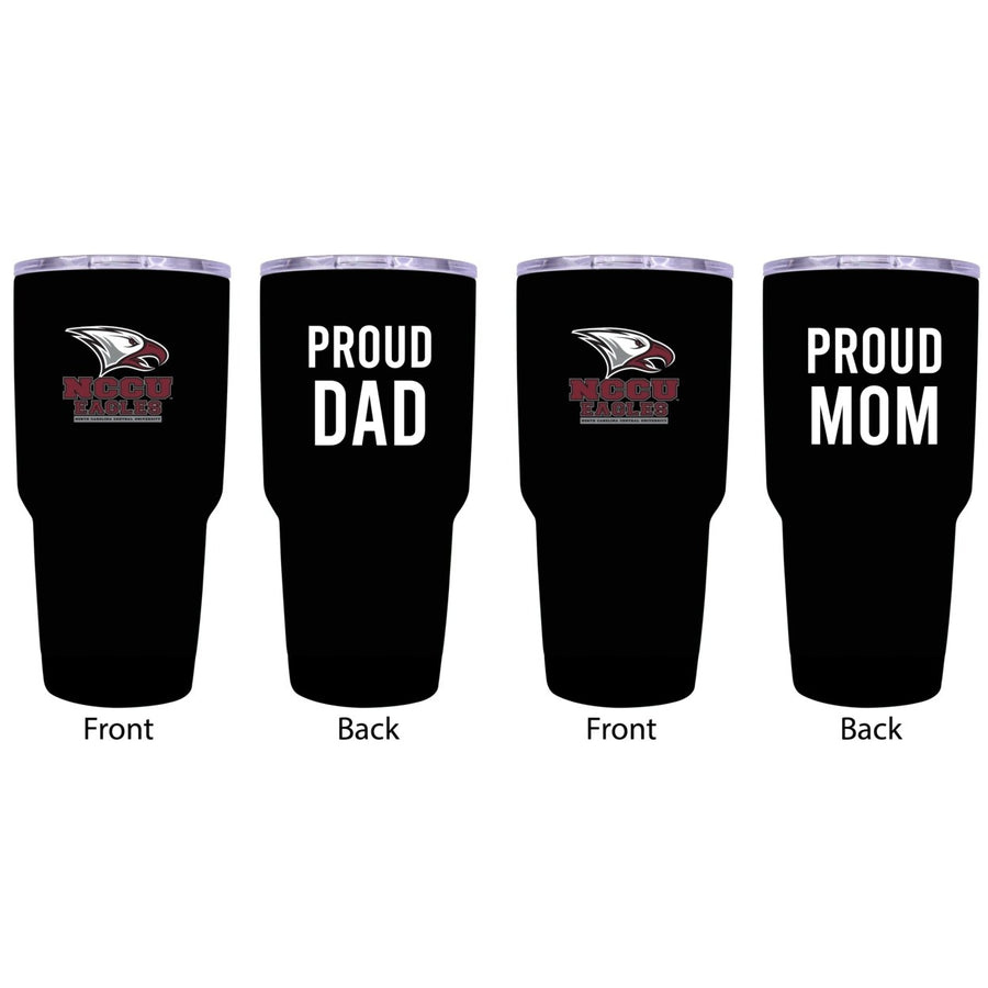 North Carolina Central Eagles Proud Parent 24 oz Insulated Tumblers Set - Black, Mom and Dad Edition Image 1