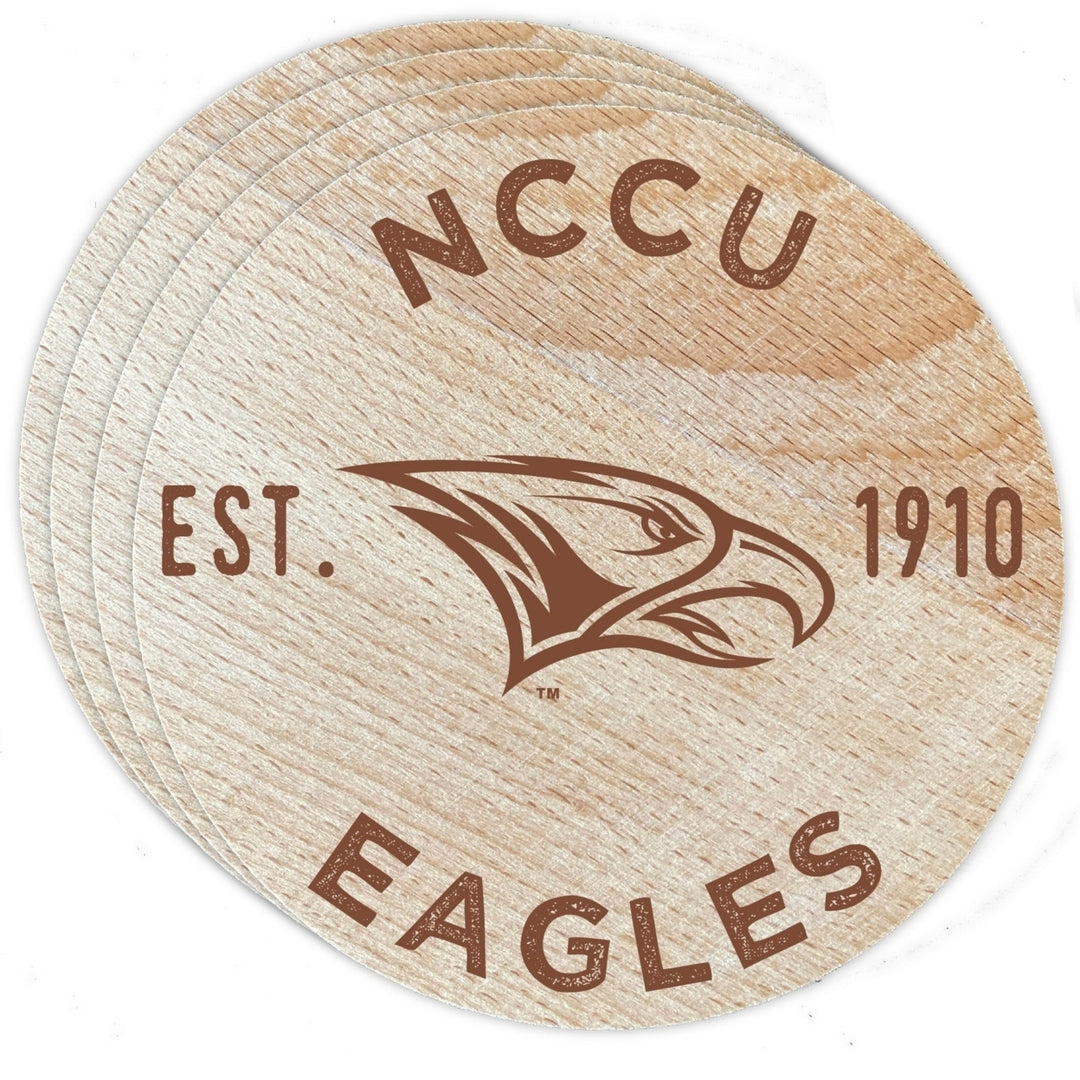 North Carolina Central Eagles Officially Licensed Wood Coasters (4-Pack) - Laser Engraved, Never Fade Design Image 1