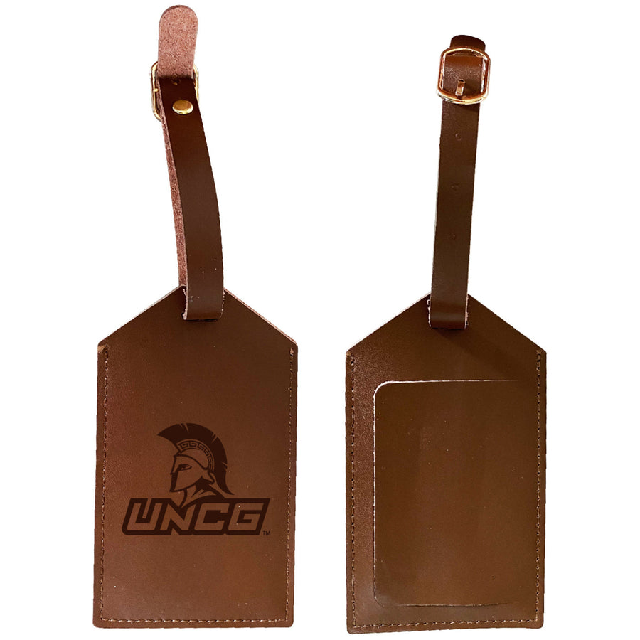 Elegant North Carolina Greensboro Spartans NCAA Leather Luggage Tag with Engraved Logo Image 1