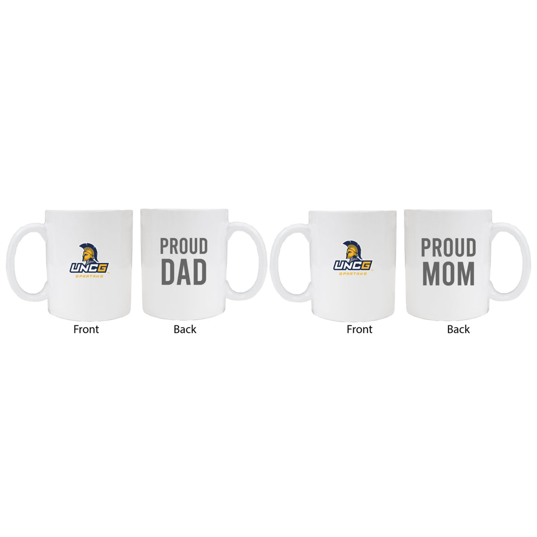 North Carolina Greensboro Spartans Proud Mom And Dad White Ceramic Coffee Mug 2 pack (White) Image 1