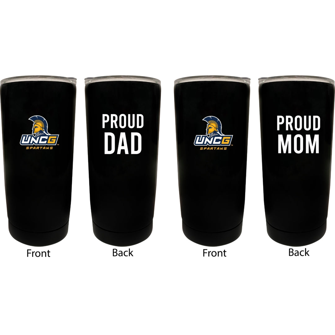 North Carolina Greensboro Spartans NCAA Insulated Tumbler - 16oz Stainless Steel Travel Mug Proud Mom and Dad Design Image 1