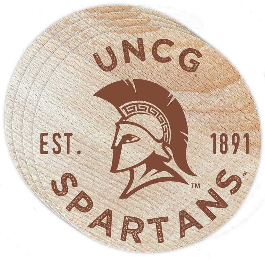 North Carolina Greensboro Spartans Officially Licensed Wood Coasters (4-Pack) - Laser Engraved, Never Fade Design Image 1