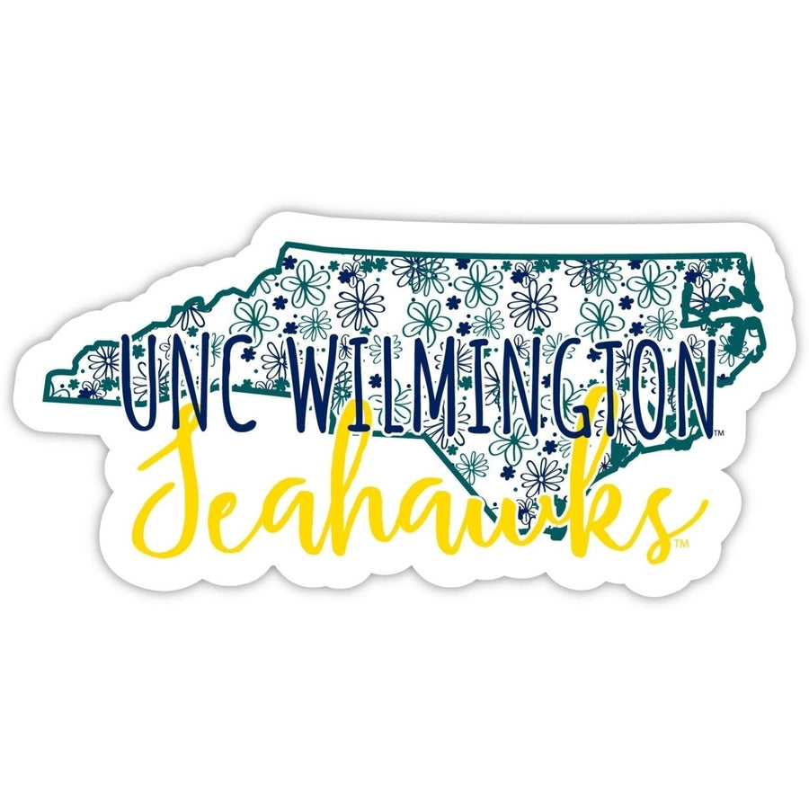 North Carolina Wilmington Seahawks 4-Inch State Shaped NCAA Floral Love Vinyl Sticker - Blossoming School Spirit Decal Image 1