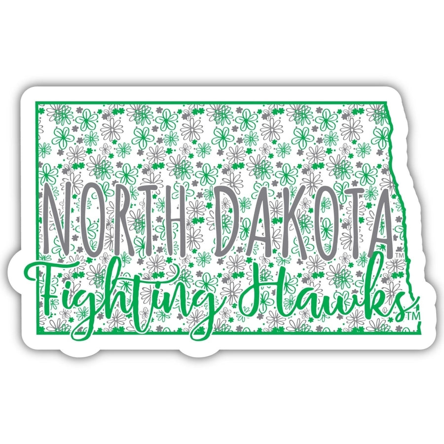 North Dakota Fighting Hawks 4-Inch State Shaped NCAA Floral Love Vinyl Sticker - Blossoming School Spirit Decal Image 1