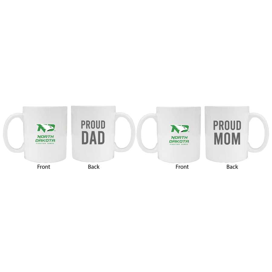 North Dakota Fighting Hawks Proud Mom And Dad White Ceramic Coffee Mug 2 pack (White) Image 1