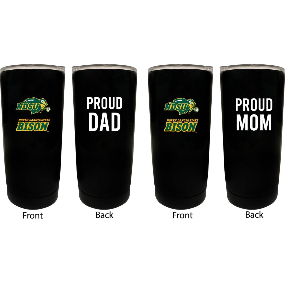 North Dakota State Bison NCAA Insulated Tumbler - 16oz Stainless Steel Travel Mug Proud Mom and Dad Design Black Image 1